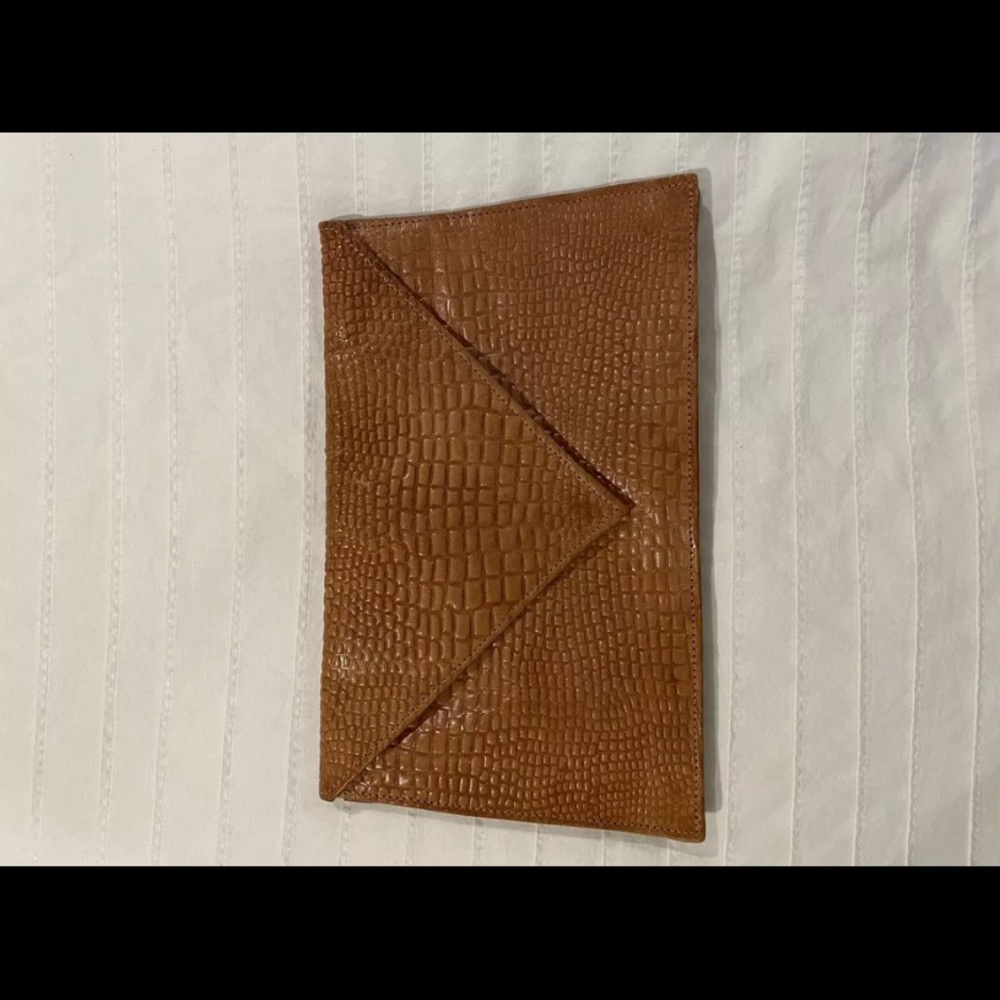 Tanned color croc leather clutch